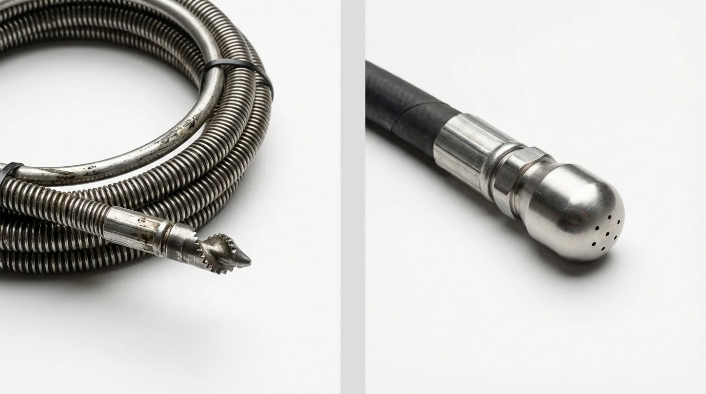 Drain snake cable and hydro jetting nozzle used for drain cleaning in Pembroke, NC