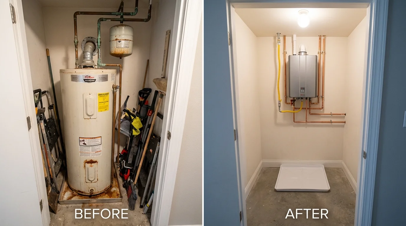 Tank water heater versus wall-mounted tankless unit comparison for Pembroke, NC homeowners
