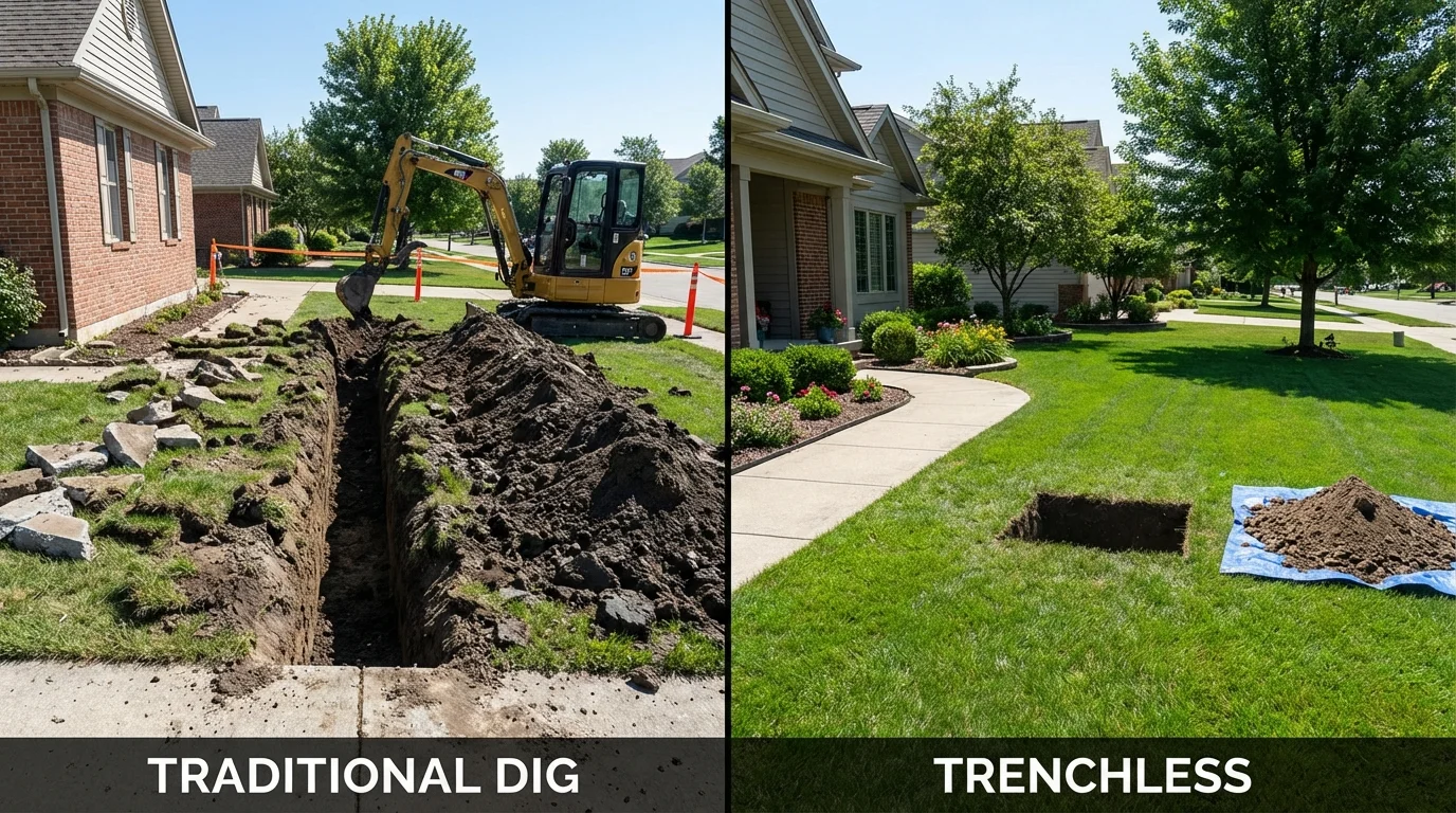 Trenchless sewer repair with minimal yard damage versus traditional excavation in Pembroke, NC